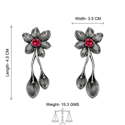 Bud Flower oxidized stud earrings (Red)