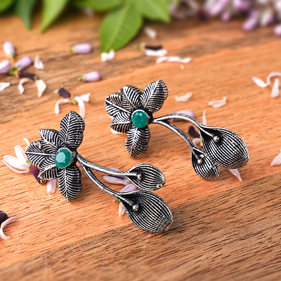 Bud Flower oxidized stud earrings (Green)