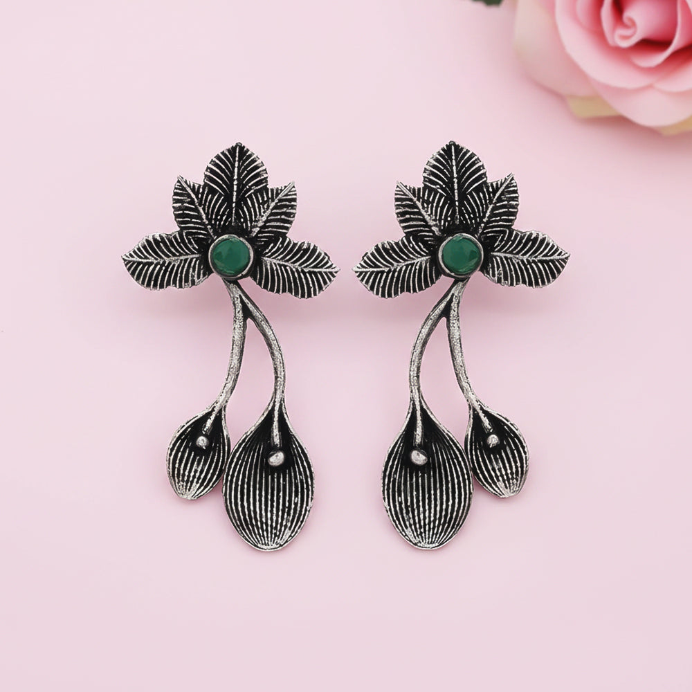 Bud Flower oxidized stud earrings (Green)