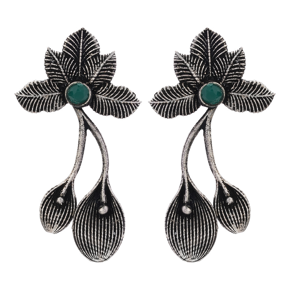 Bud Flower oxidized stud earrings (Green)