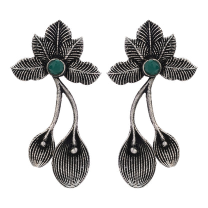Bud Flower oxidized stud earrings (Green)
