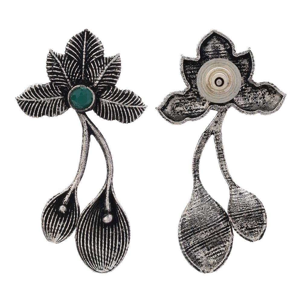 Bud Flower oxidized stud earrings (Green)