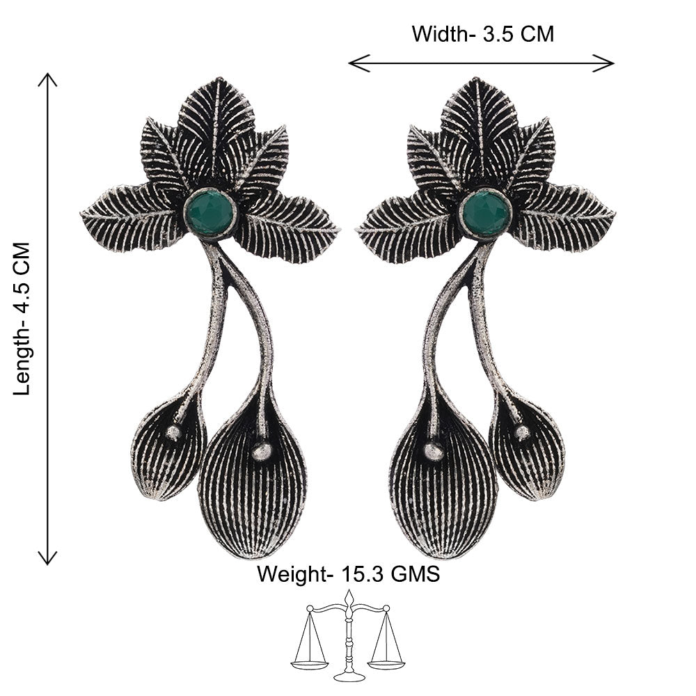 Bud Flower oxidized stud earrings (Green)