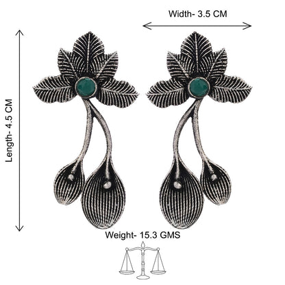 Bud Flower oxidized stud earrings (Green)