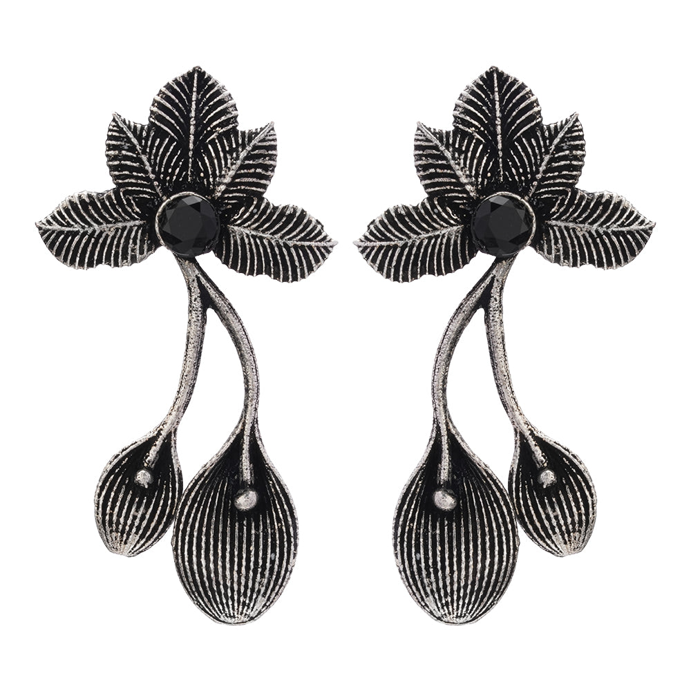 Bud Flower oxidized stud earrings (Black)