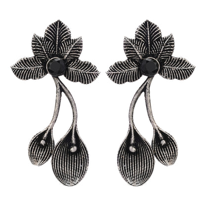 Bud Flower oxidized stud earrings (Black)