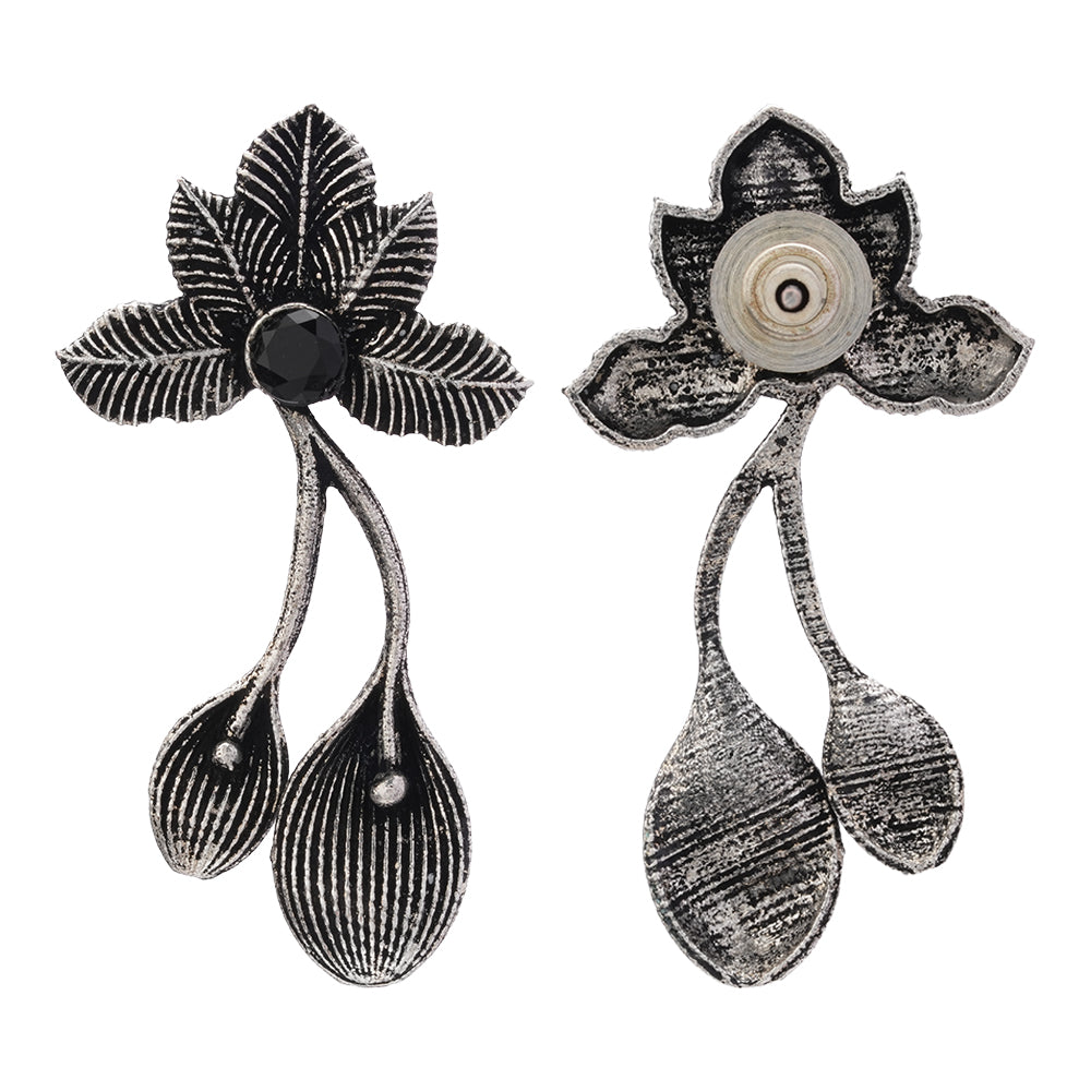 Bud Flower oxidized stud earrings (Black)