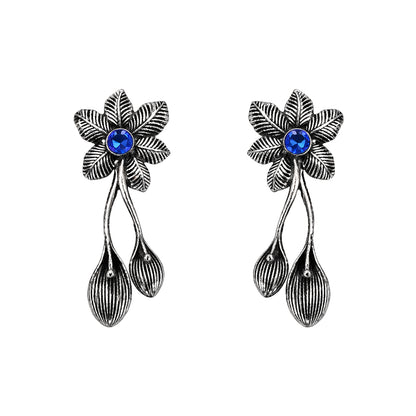 Bud Flower oxidized stud earrings (Blue)