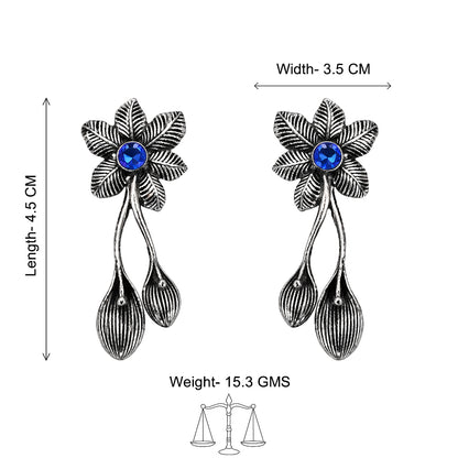 Bud Flower oxidized stud earrings (Blue)