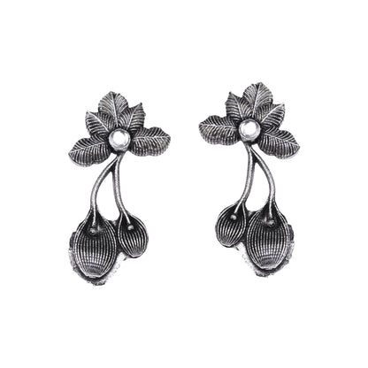 Bud Flower oxidized stud earrings (White)
