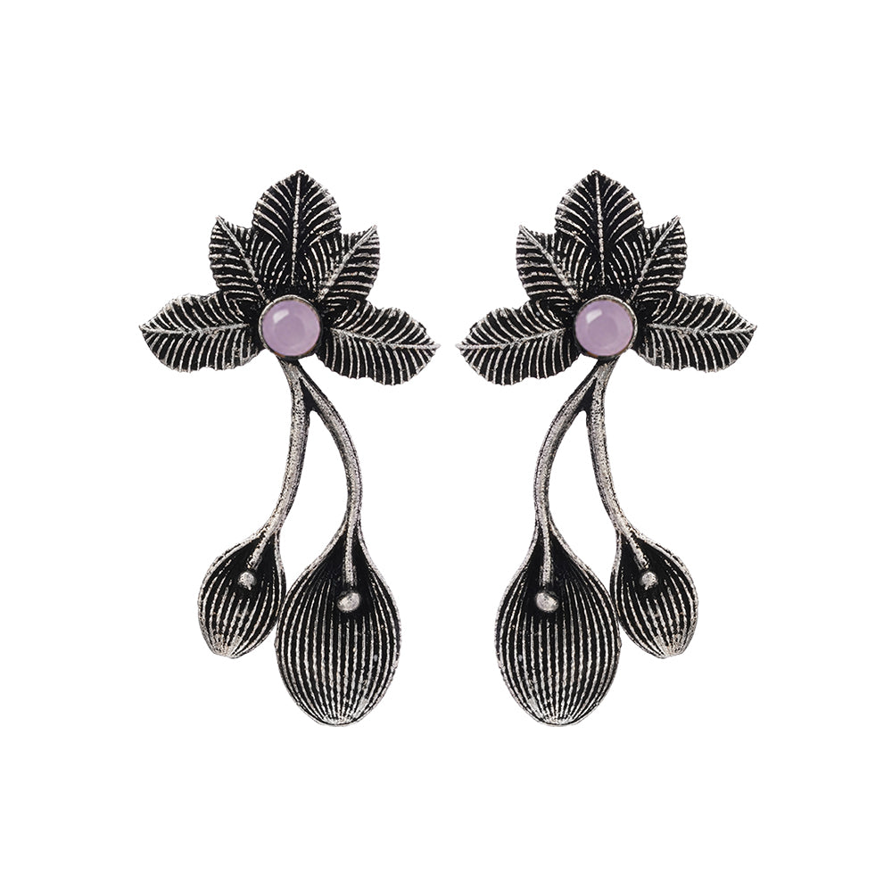 Bud Flower oxidized stud earrings (Baby Pink)