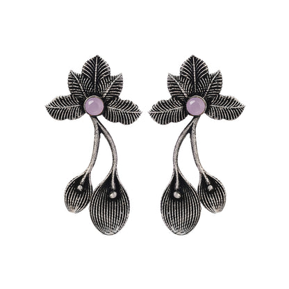 Bud Flower oxidized stud earrings (Baby Pink)