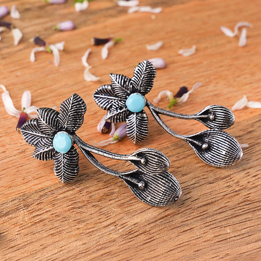 Bud Flower oxidized stud earrings (Sky Blue)