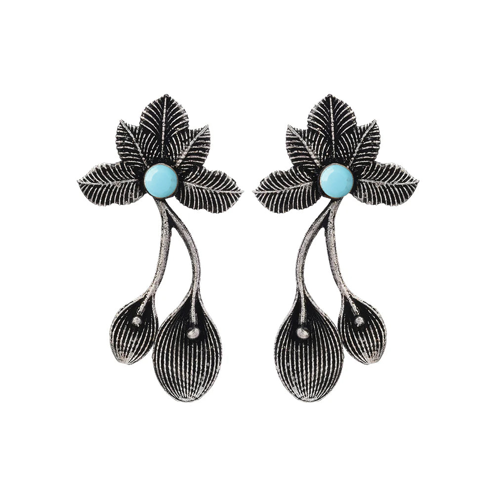 Bud Flower oxidized stud earrings (Sky Blue)