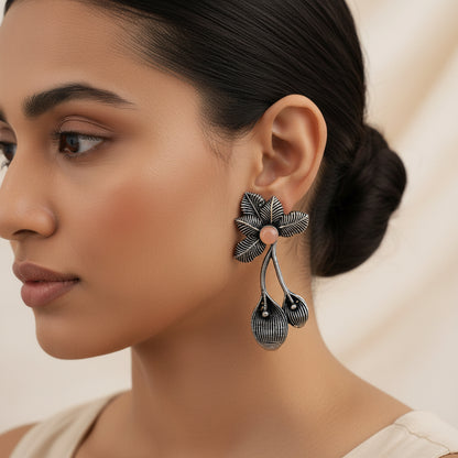 Bud Flower oxidized stud earrings (Light Orange)