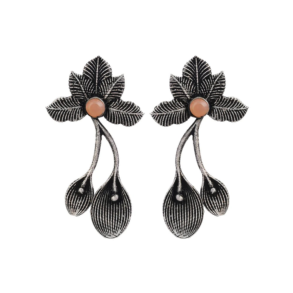 Bud Flower oxidized stud earrings (Light Orange)