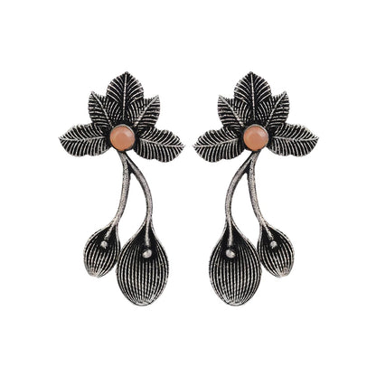 Bud Flower oxidized stud earrings (Light Orange)