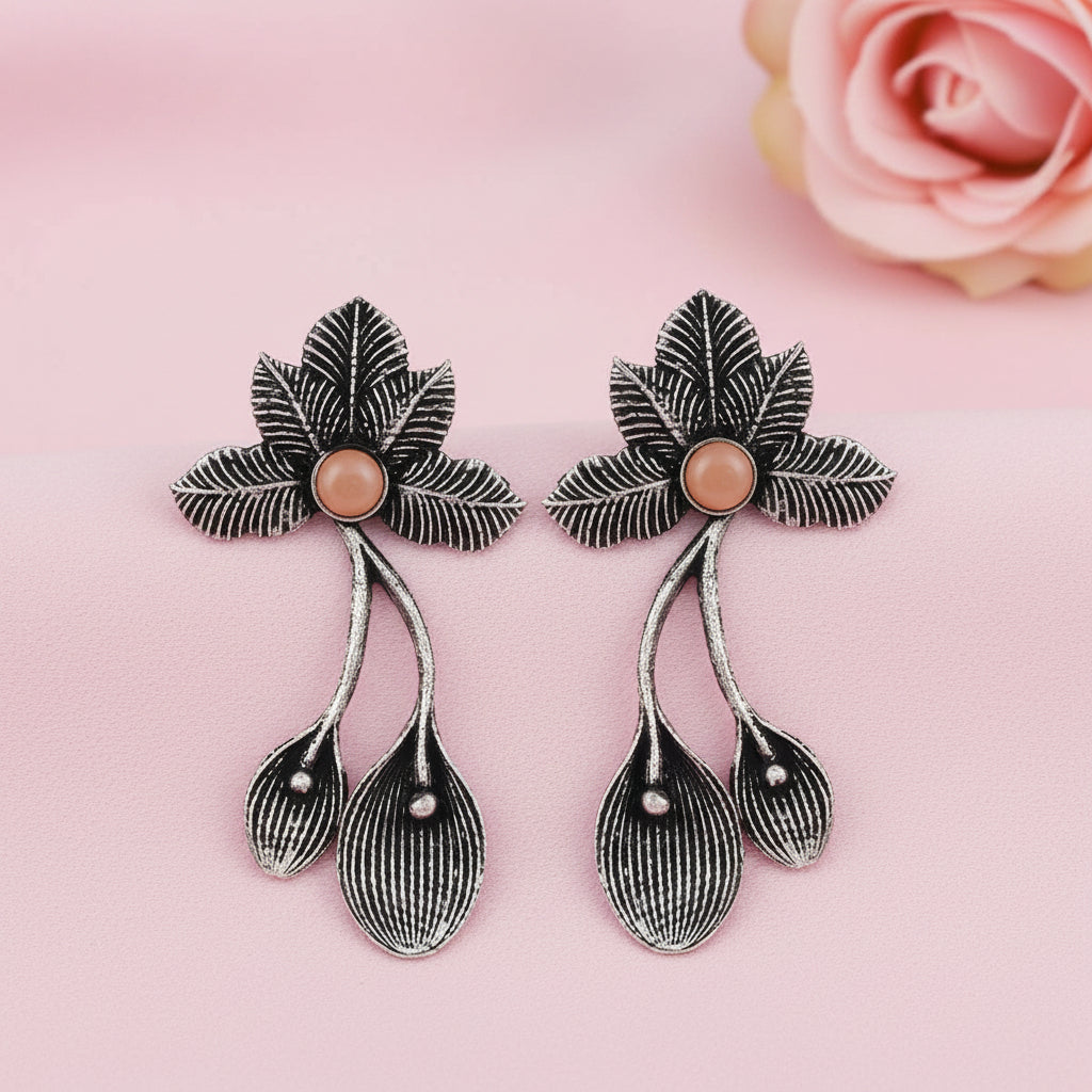 Bud Flower oxidized stud earrings (Light Orange)
