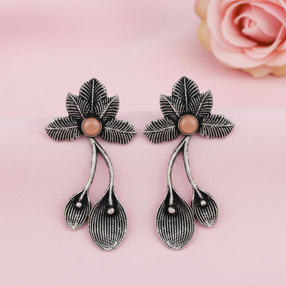 Bud Flower oxidized stud earrings (Light Orange)