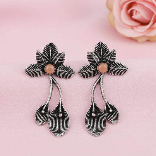 Bud Flower oxidized stud earrings (Light Orange)