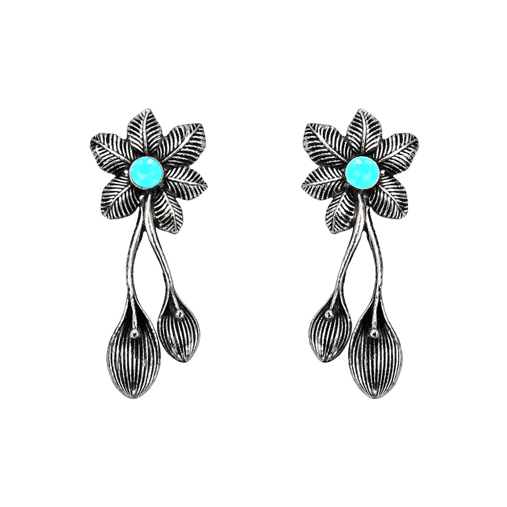 Bud Flower oxidized stud earrings (Mint)