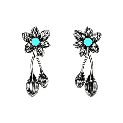 Bud Flower oxidized stud earrings (Mint)