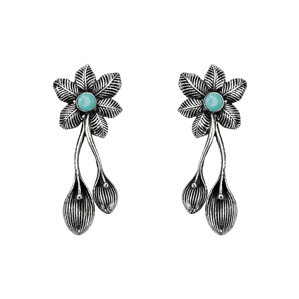 Bud Flower oxidized stud earrings (Mint)