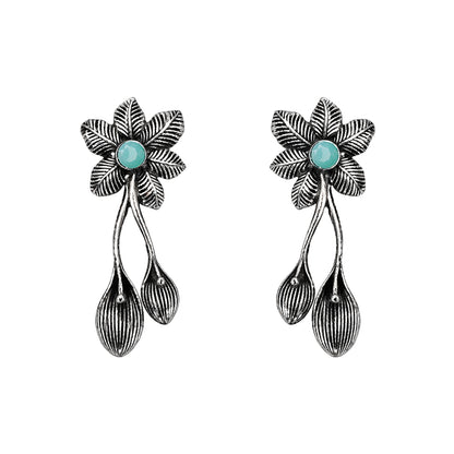 Bud Flower oxidized stud earrings (Mint)