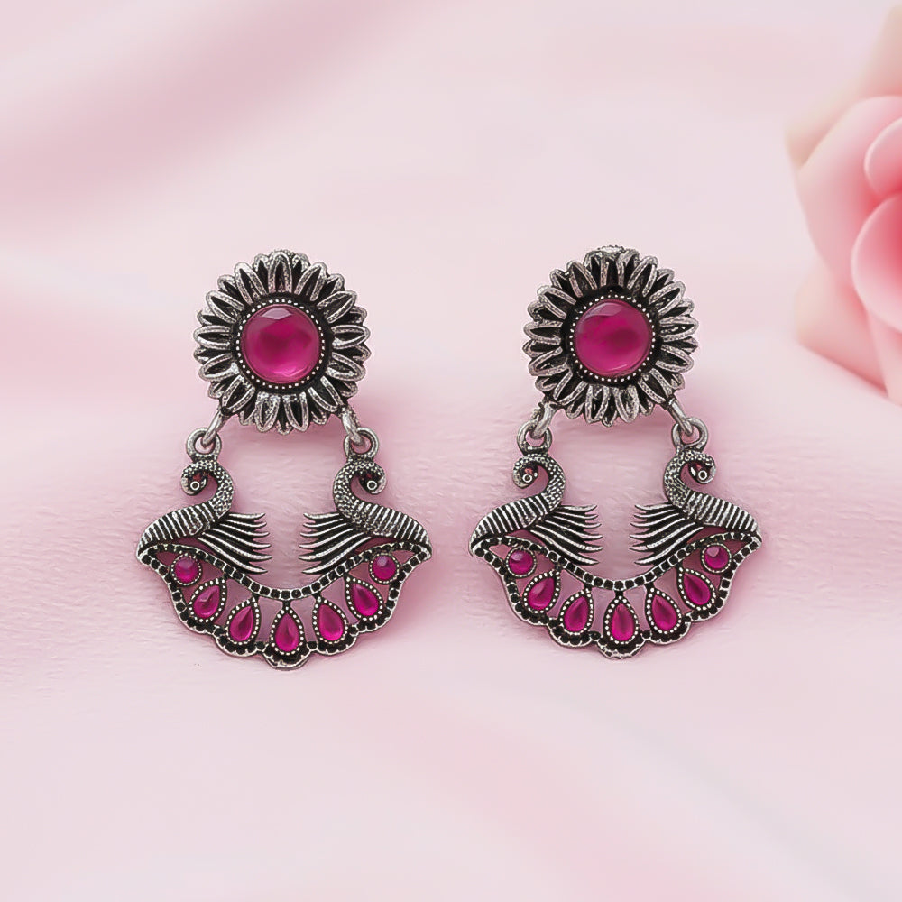 Marigold gem stone studded dangler earrings (Red)