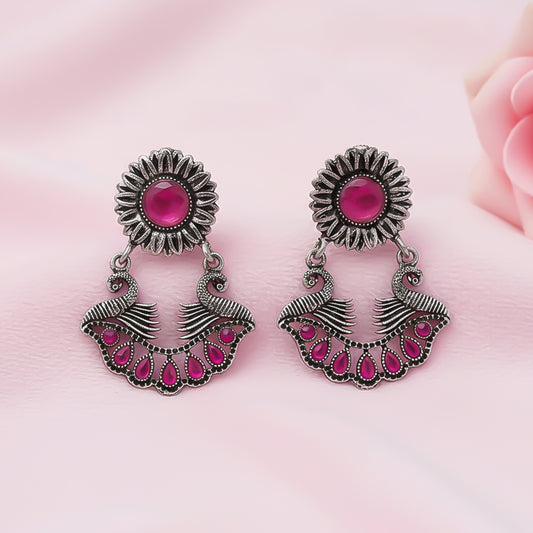 Marigold gem stone studded dangler earrings (Red)