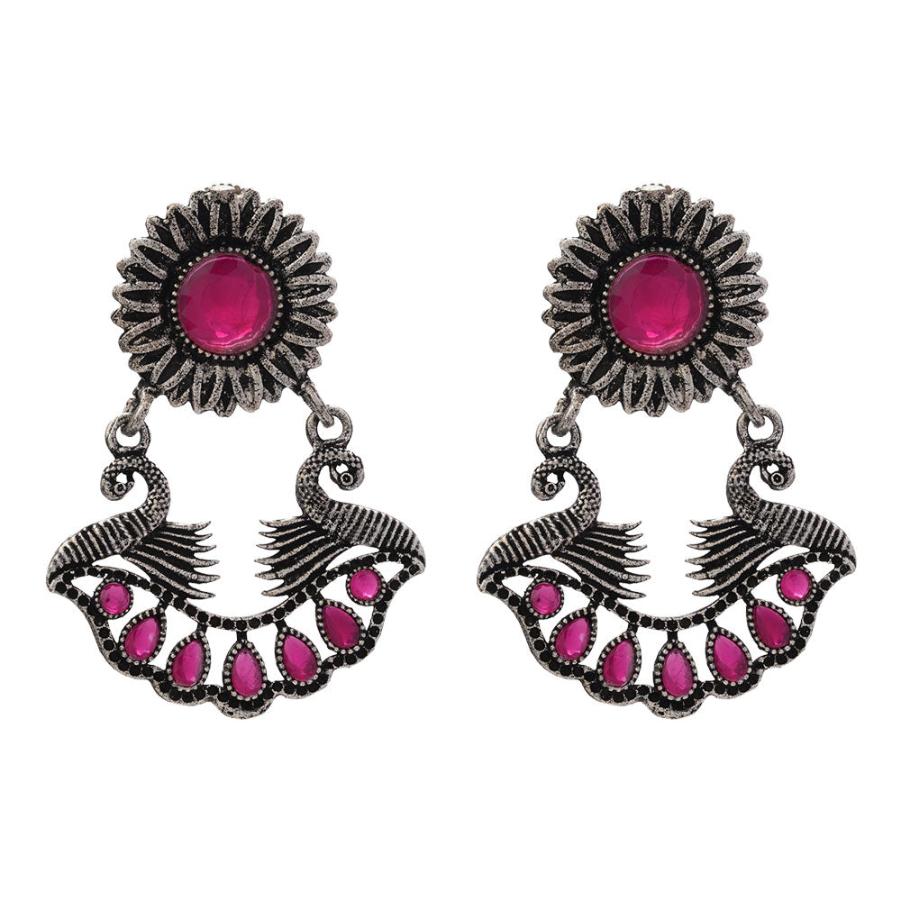 Marigold gem stone studded dangler earrings (Red)