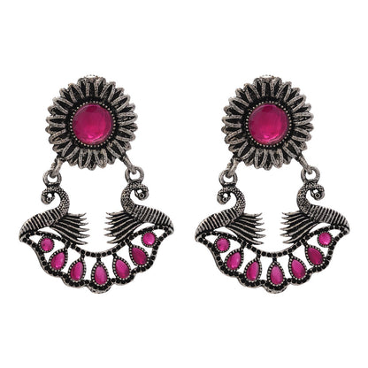 Marigold gem stone studded dangler earrings (Red)