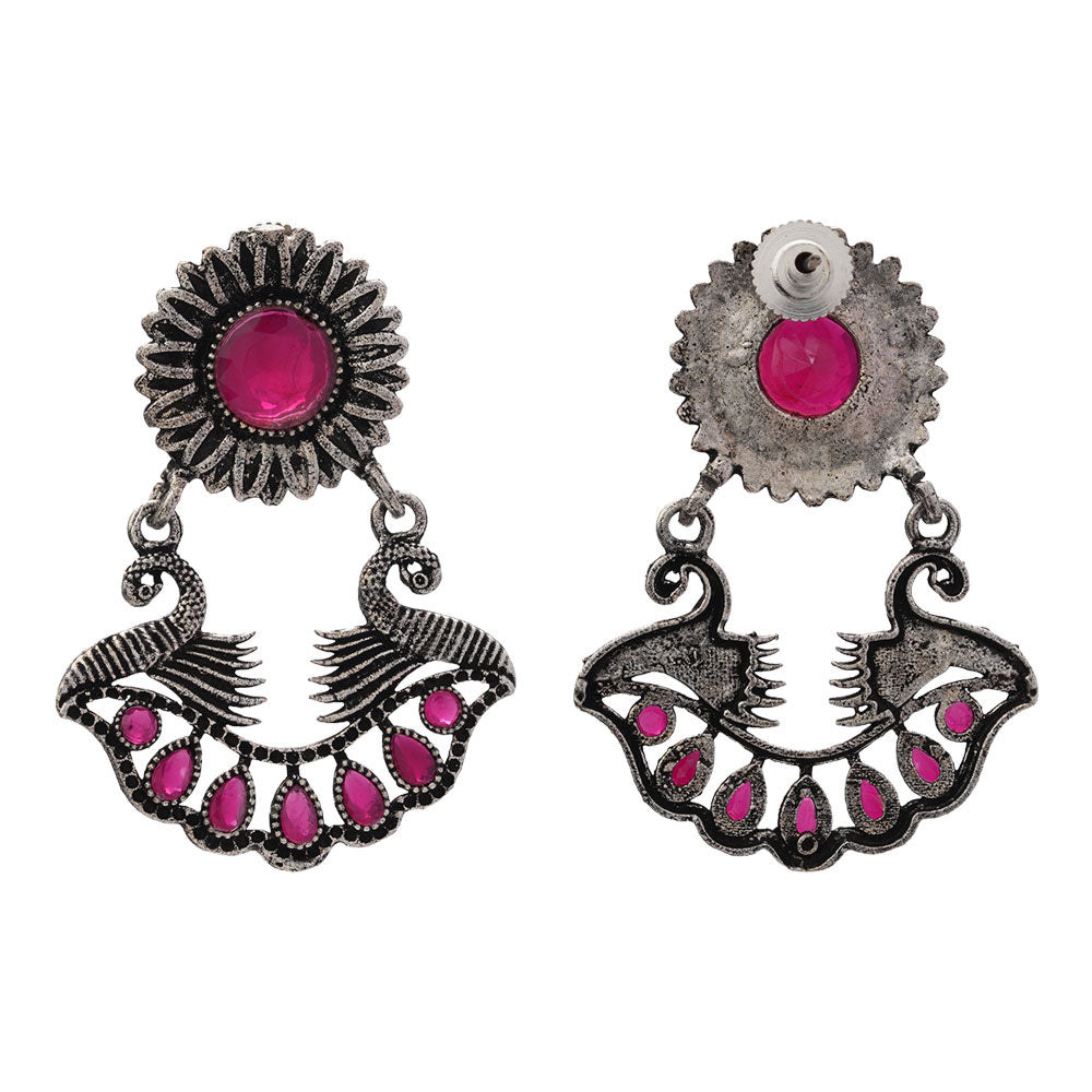 Marigold gem stone studded dangler earrings (Red)