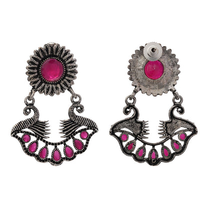 Marigold gem stone studded dangler earrings (Red)
