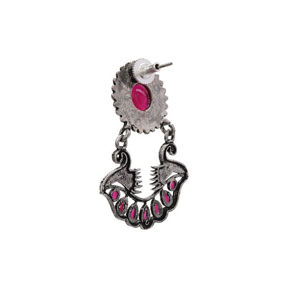 Marigold gem stone studded dangler earrings (Red)