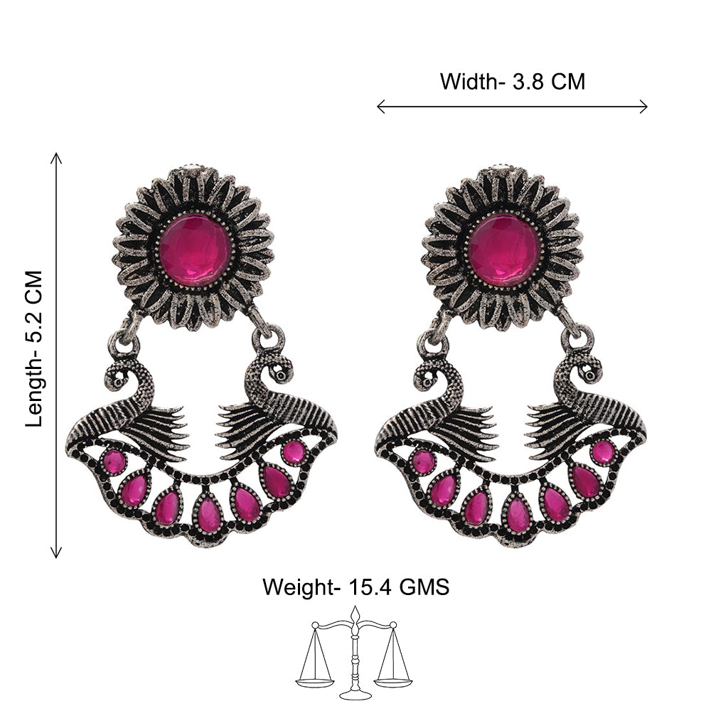 Marigold gem stone studded dangler earrings (Red)