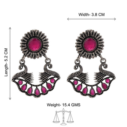 Marigold gem stone studded dangler earrings (Red)
