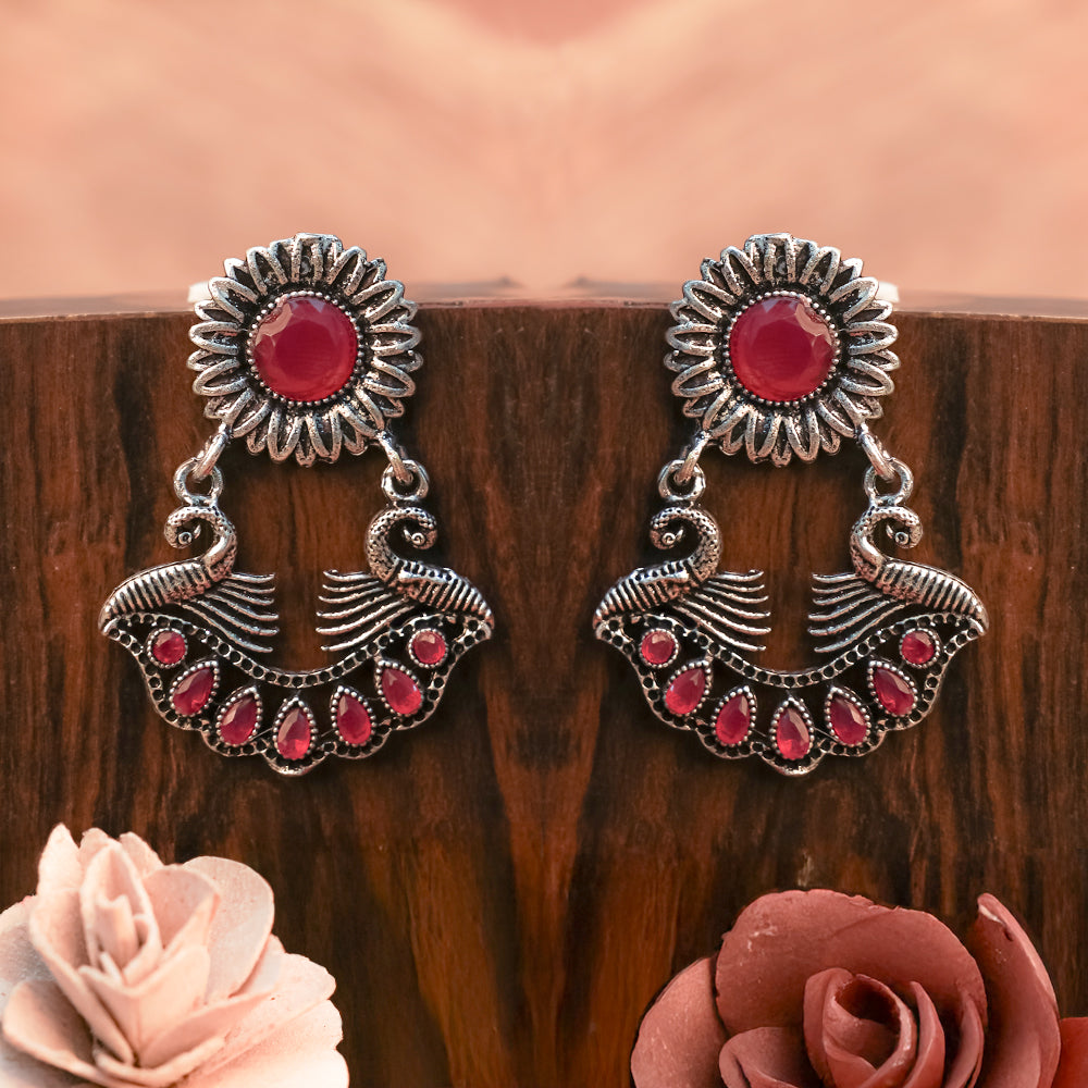 Marigold gem stone studded dangler earrings (Red)