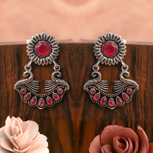 Marigold gem stone studded dangler earrings (Red)