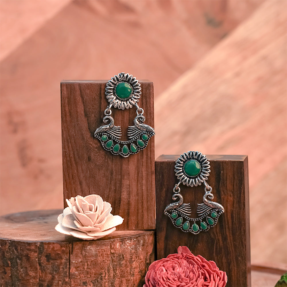 Marigold gem stone studded dangler earrings (Green)