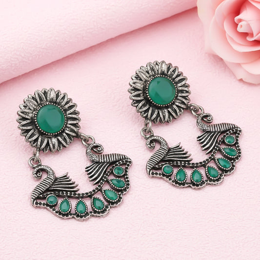 Marigold gem stone studded dangler earrings (Green)