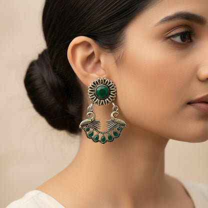 Marigold gem stone studded dangler earrings (Green)
