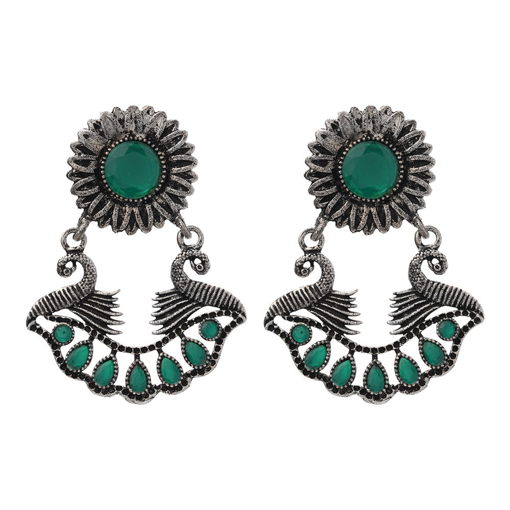 Marigold gem stone studded dangler earrings (Green)