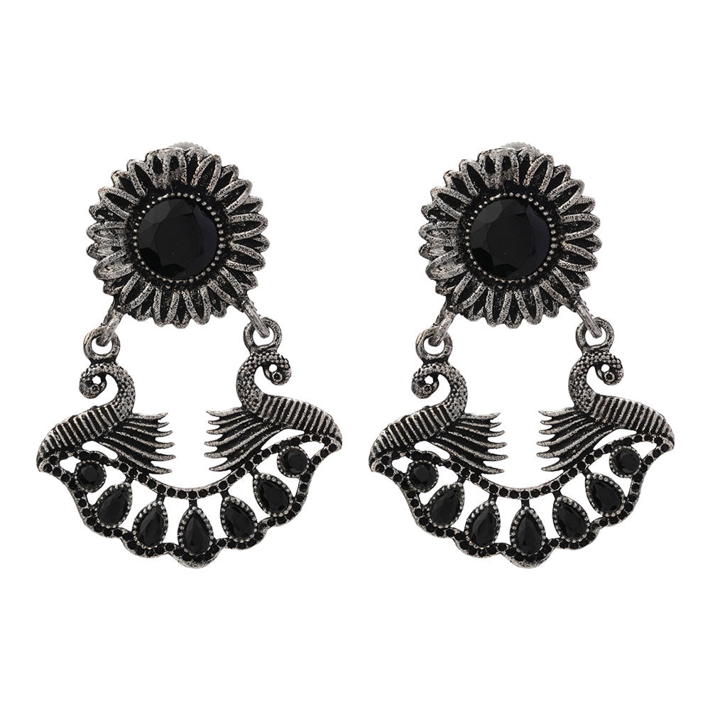 Marigold gem stone studded dangler earrings (Black)