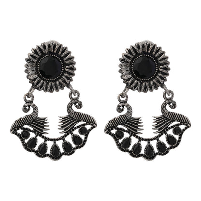 Marigold gem stone studded dangler earrings (Black)