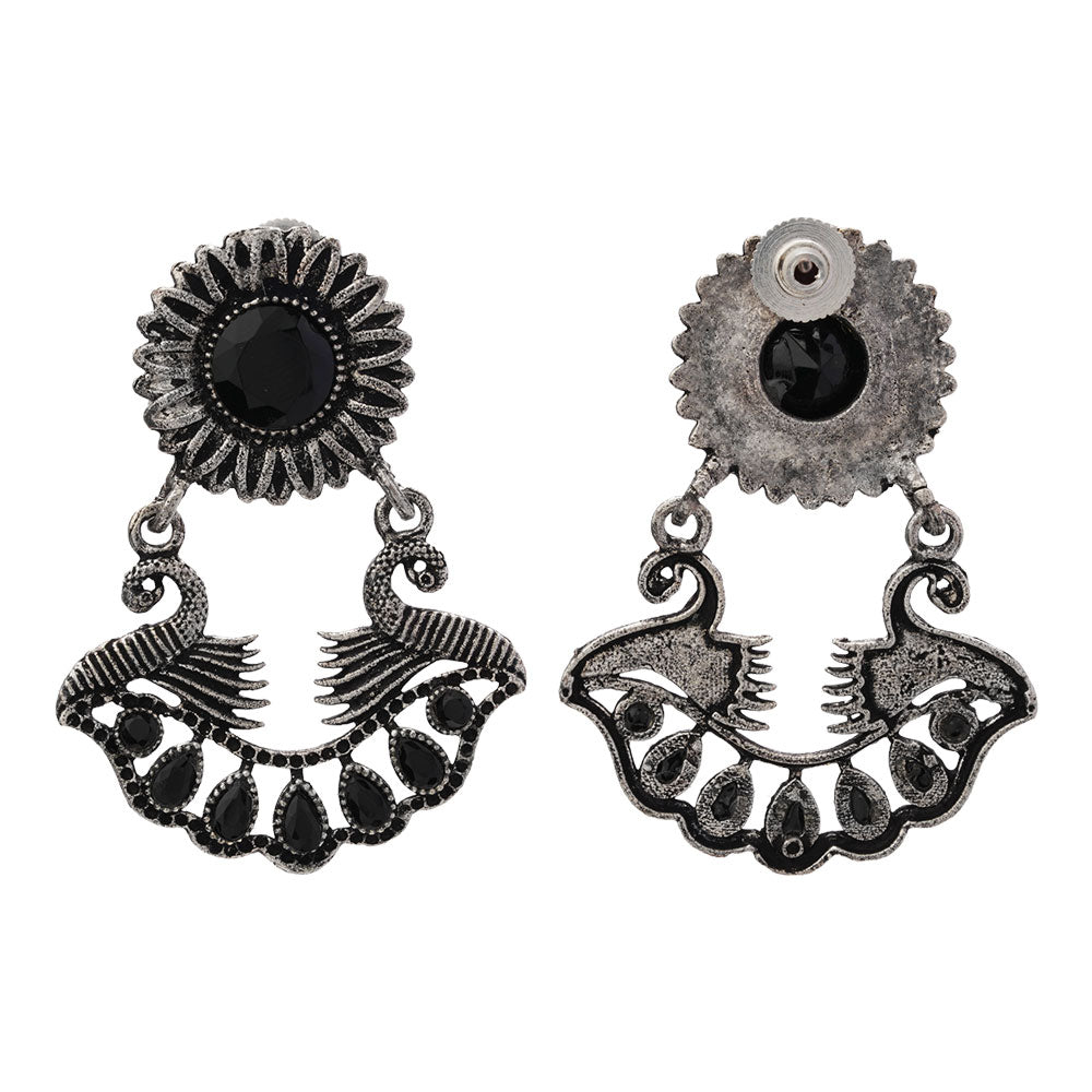 Marigold gem stone studded dangler earrings (Black)