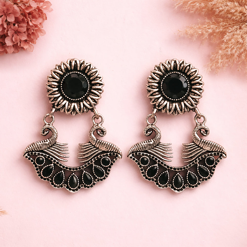 Marigold gem stone studded dangler earrings (Black)