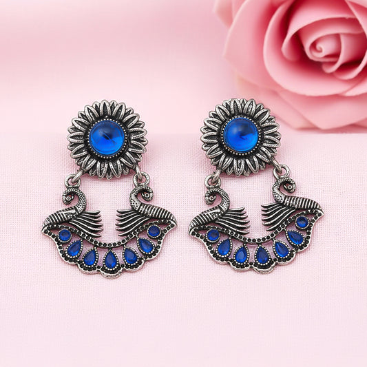 Marigold gem stone studded dangler earrings (Blue)