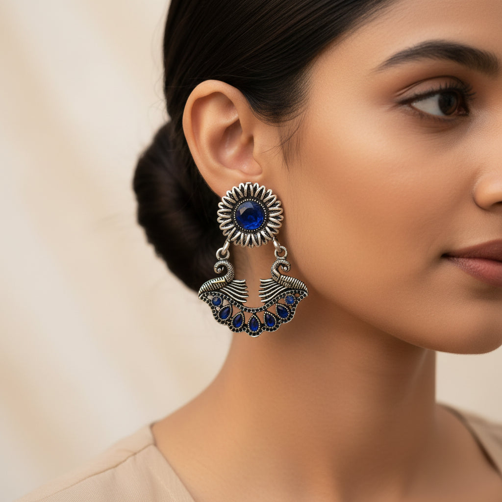 Marigold gem stone studded dangler earrings (Blue)