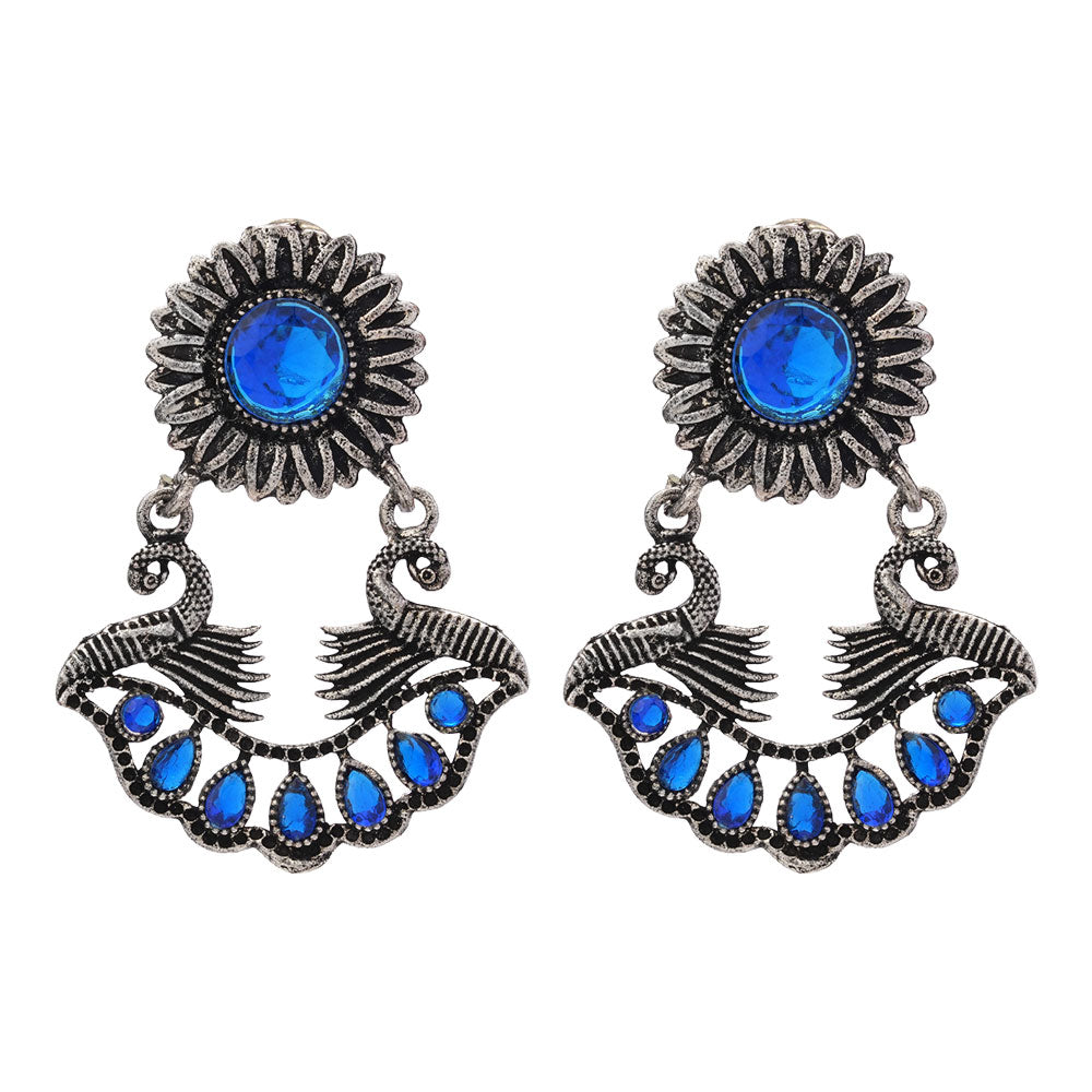 Marigold gem stone studded dangler earrings (Blue)